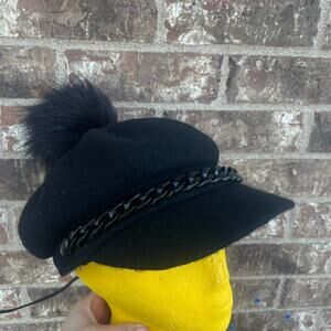 Vintage Y2K Newsboy 100% Wool Hat‎ Womens Cap Chain Pom Pom Preppy Accessories